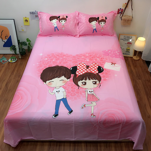 Title 1, Cotton Cartoon Single Bedding Set, includes Duv...