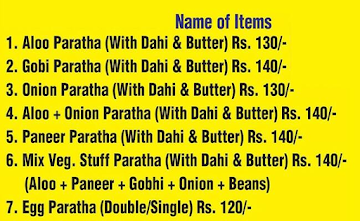 Dilip Parathe Wala menu 