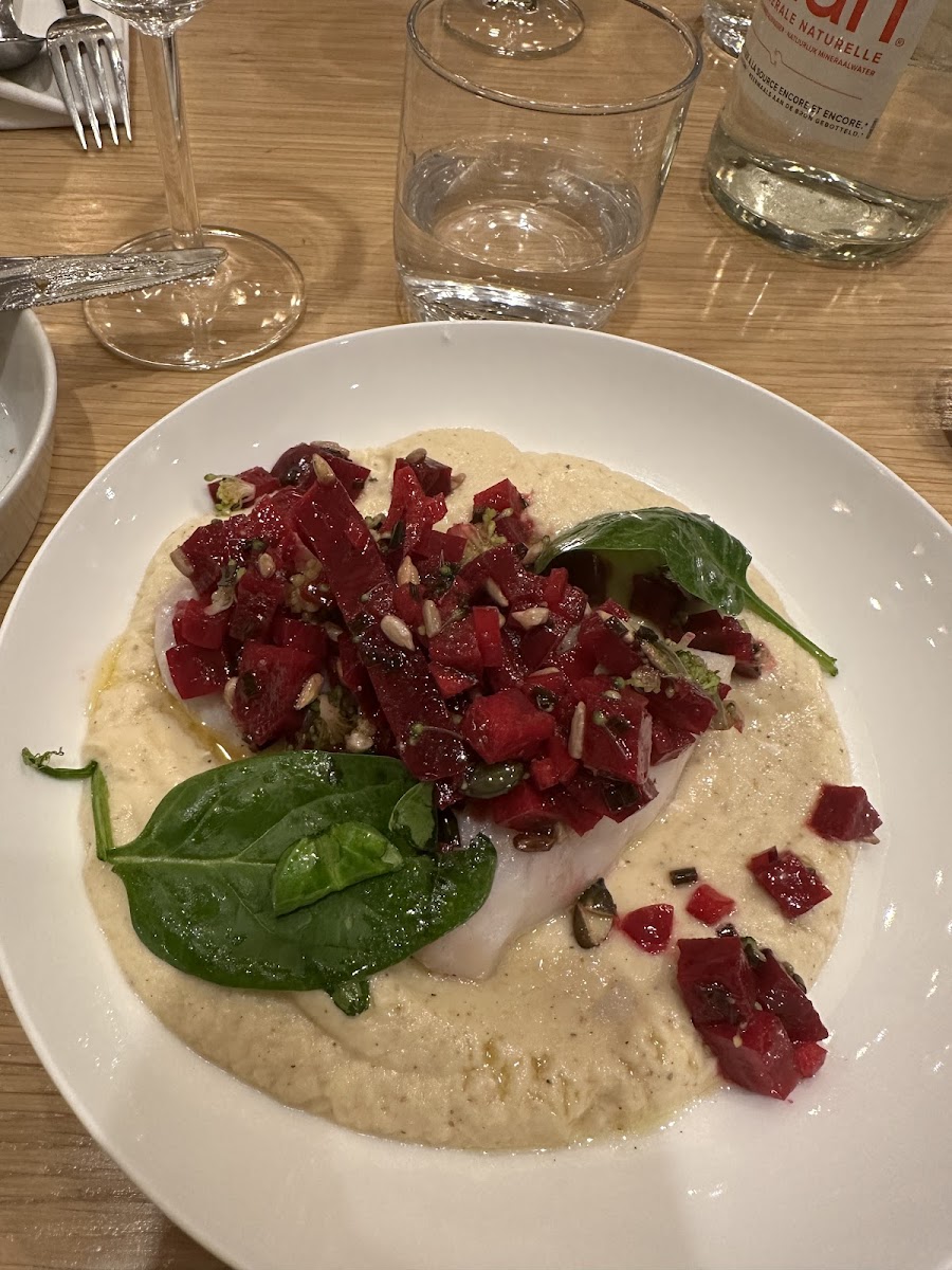 Fish woth cauliflower puree and beets