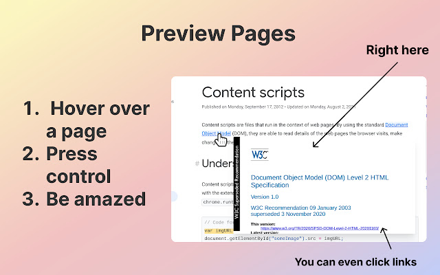 Preview pages chrome extension