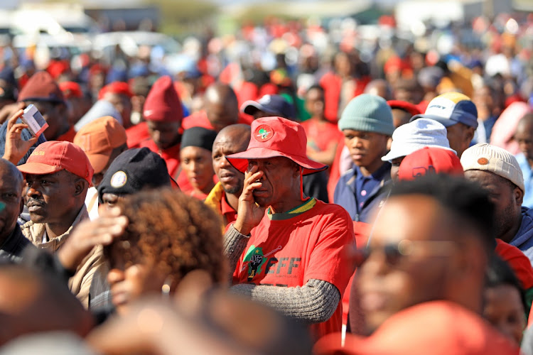 EFF supporters celebrate the EFF’s 10th birthday at a rally at Marikana on July 26 2023.