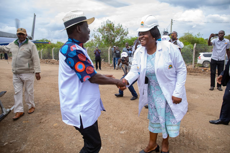 ODM Leader Raila Odinga and Governor Glady's Wanga during the opening of Kigoto Maize Milling Plant in Homabay on Friday, November 4, 2022.