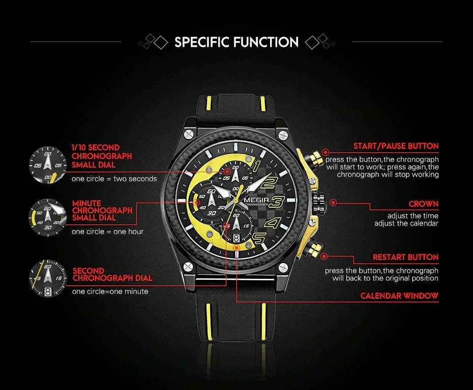 Megel Chronograph Quarz-Uhr Präzise Zeitmessung für Herren Sportliches Design mit Wasserdichtigkeit Perfekt für Alltag und besondere Anlässe