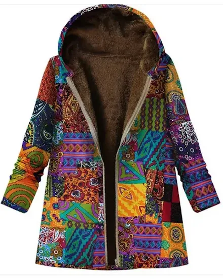 Warm Printing Pocket Thickened Zipper Hooded Coat Coat Co... - 1