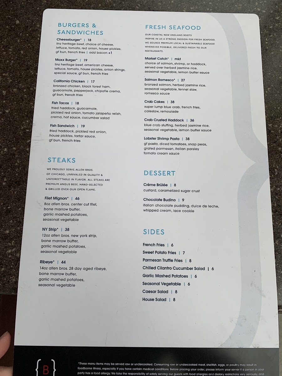 Burtons Grill & Bar gluten-free menu