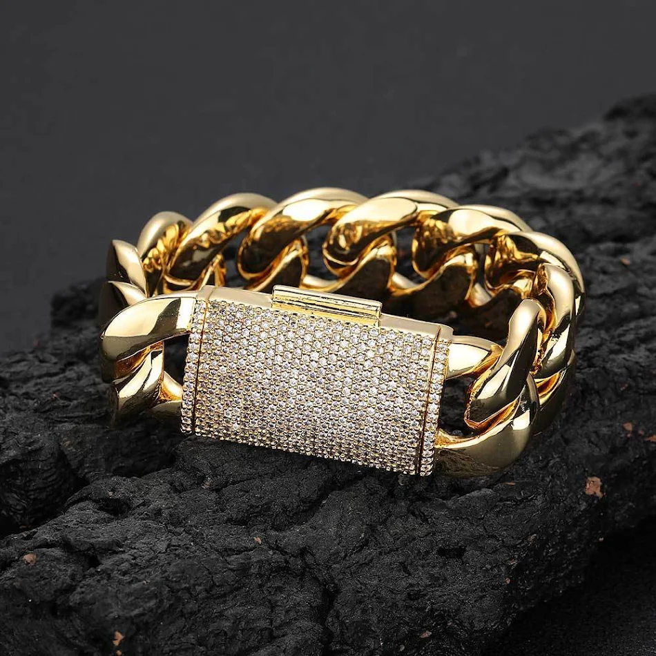Bracelet Cubain Brillant avec Fermoir Flip Zircon Accessoires d'Oreille Hip Hop Bijou Tendance pour un style unique et percutant