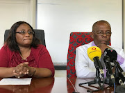 Babes Wodumo’s parents, Thokozile and Welcome Simelane, at a media briefing in Durban on Tuesday March 5 2019. They would not answer questions after reading a statement.