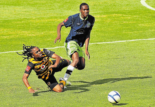 Siphiwe Tshabalala of Chiefs is tackled by Platinum Stars player Mogakolodi Ngele during the Absa Premiership match last month. Stars won the match 2-0 to end Amakhosi's 11-game unbeaten run Picture: DUIF DU TOIT/GALLO IMAGES