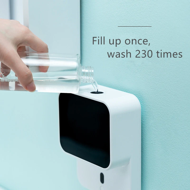 Distributeur de savon moussant automatique à induction LED pour la maison. Capteur infrarouge sans contact, hygiène optimale.