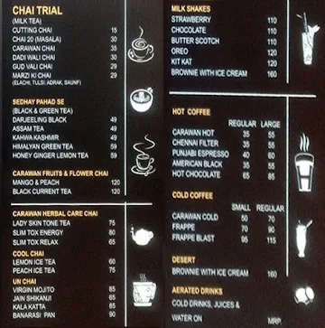 Chai Carawan menu 