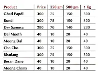 Joshi Sweets menu 2