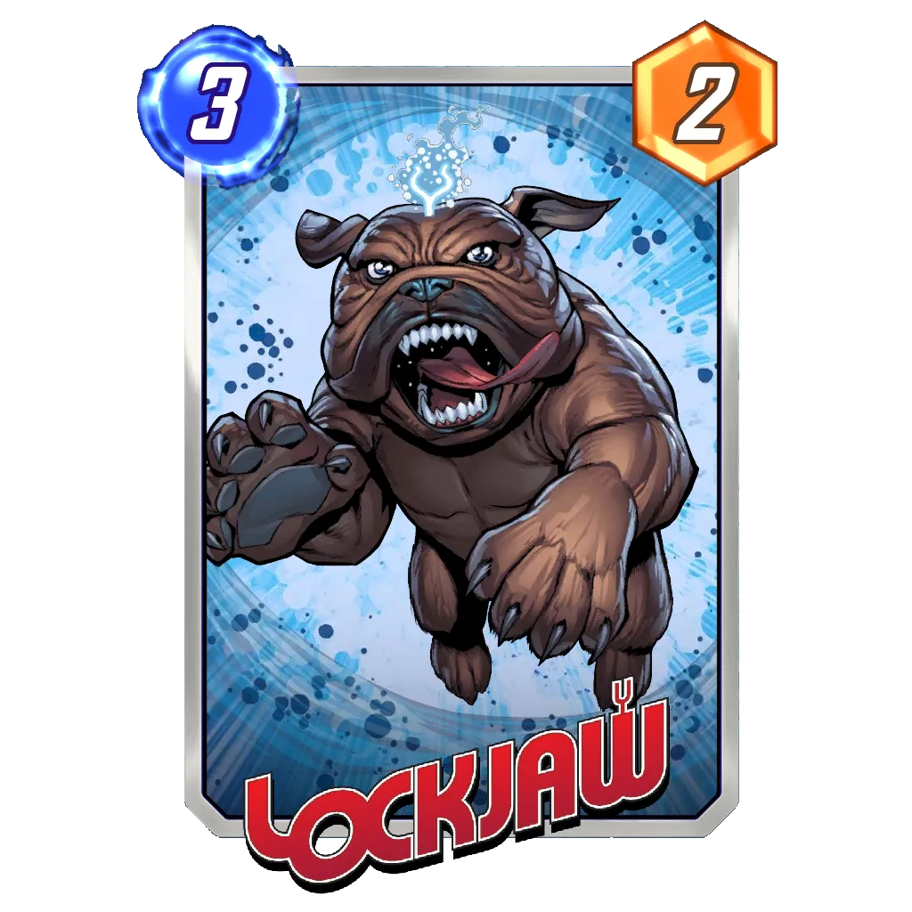 Screenshot of Lockjaw in Marvel Snap.