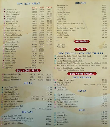 Dial n Dine menu 