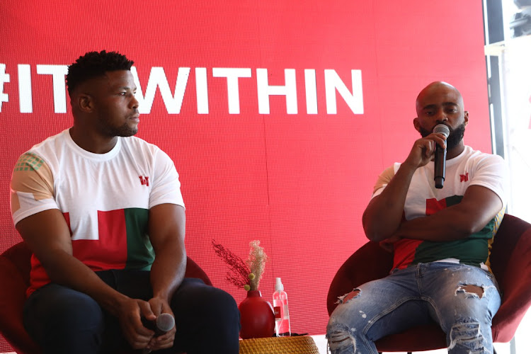 Springbok prop Lizo Gqoboka and Proteas player Temba Bavuma talk about their upbringing and the work they do outside their sporting codes to uplift their communities in the Castle Lager launched “It’s Within” campaign in Thembisa on May 25 2022.