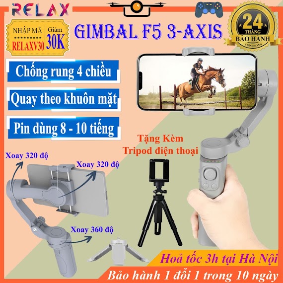 Gimbal Chống Rung Điện Thoại F5 3Axis - Siêu Nhẹ - Pin Trâu - Dễ Dàng Điều Khiển, Tay Cầm Gimbal Chính Hãng