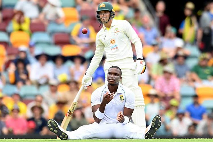 Lungi Ngidi of South Africa reacts after catching out Mitchell Starc of Australia on day two of the first Test at the Gabba on December 18 2022.