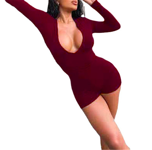 Title 6, Sexy Low-cut Solid Color Slim-fitting Drawstrin...