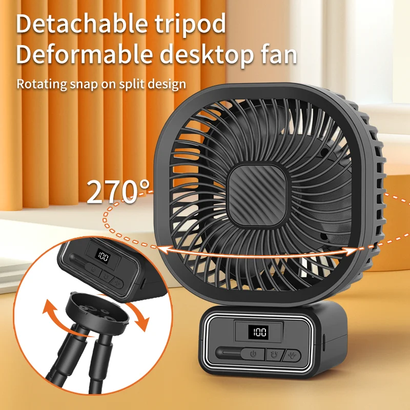 A28 Ventilatore Octopus USB Ricaricabile con Batteria 5000mAh, Treppiede, Oscillazione, Portatile, Scrivania, Display LED – Freschezza garantita!