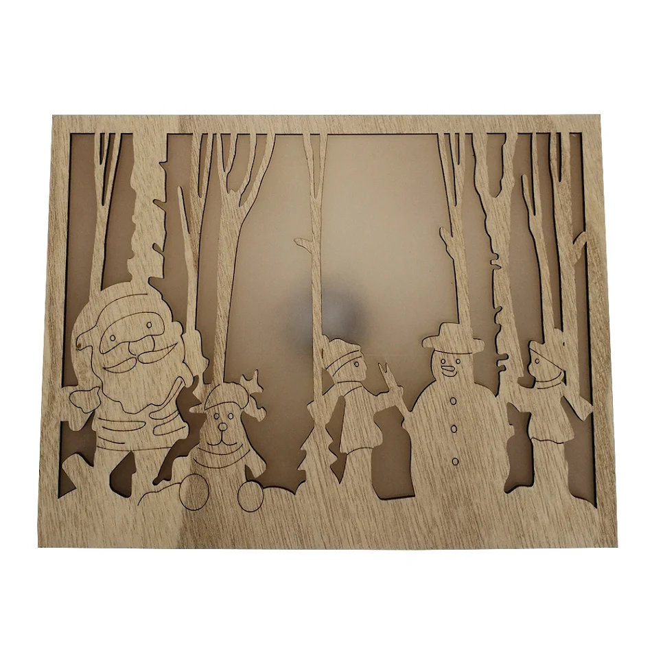 Adornos navideños de madera con luz, pequeña caja cuadrada. Decoración cálida y festiva para tu árbol. Crea un ambiente mágico en Navidad.