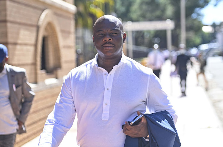 Edwin Sodi seen outside the Bloemfontein High Court on February 21, 2022 in Bloemfontein, South Africa.