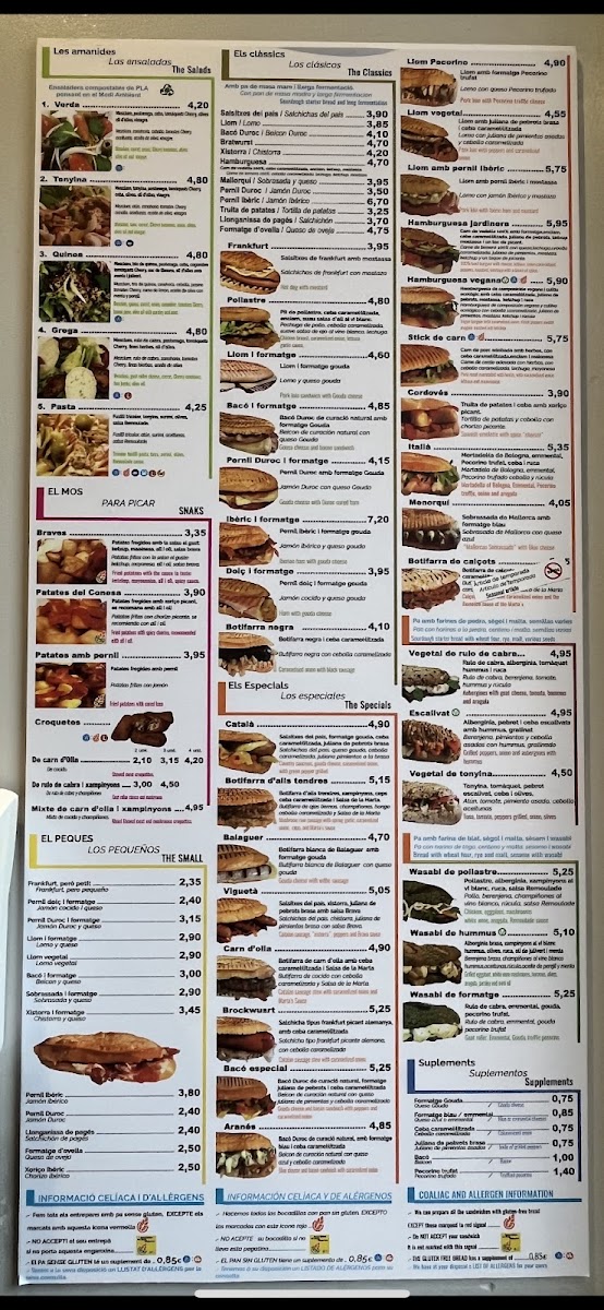 Conesa gluten-free menu