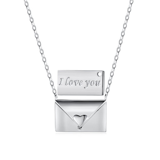 Title 2, Sterling Silver Envelope Necklace For Women Nic...