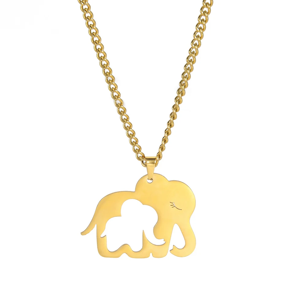 Chaîne de pull pour hommes et femmes, éléphant de dessin animé, pendentif bébé éléphant ajouré en acier inoxydable.