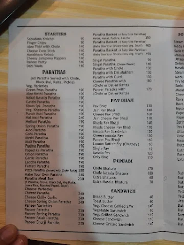 Khaas-Parathas menu 