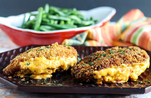 Pimento Cheese Stuffed Chicken Breasts on a platter.