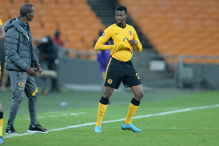 Kaizer Chiefs coach Arthur Zwane and Phathutshedzo Nange during the DStv Premiership match between Kaizer Chiefs and Marumo Gallants FC at FNB Stadium on May 03, 2022 in Johannesburg.