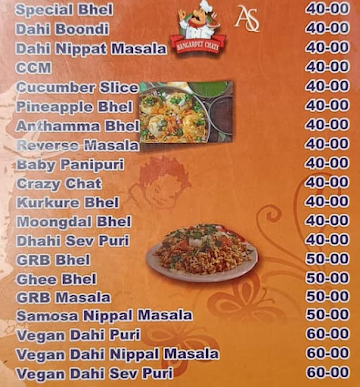 A S Bangarpet Chats menu 