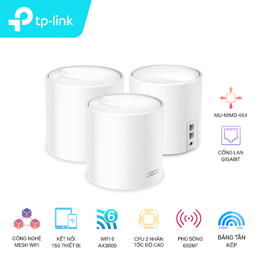 Hệ thống Wifi Mesh Wifi 6 TPLink Deco X60 (3-pack)