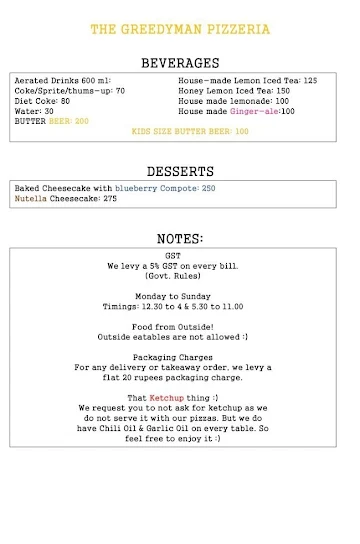The Greedyman Pizzeria & Dessert Bar menu 