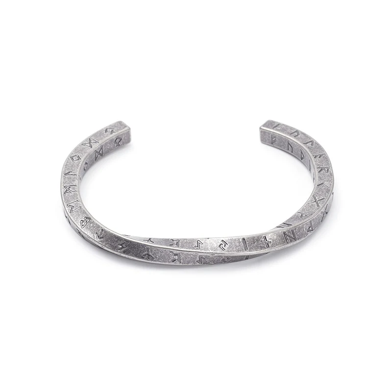 Pulseira Viking de Aço Titânio com Texto Torcido, Quatro Lados, Design Criativo, Moda Masculina, Estilo Nórdico