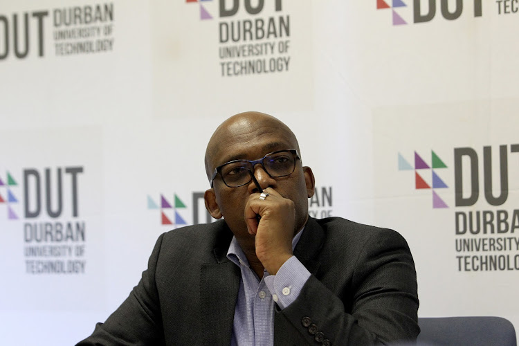 DUT vice-chancellor Thandwa Mthembu during a media briefing at the university on Wednesday.