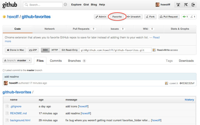GitHub Favorites chrome extension