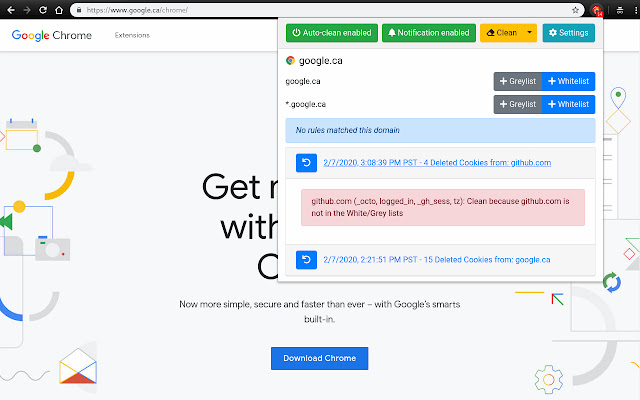 Cookie AutoDelete chrome extension