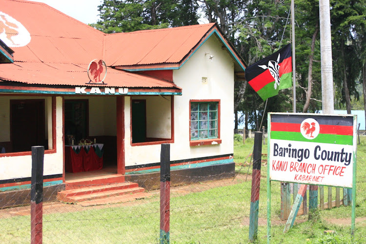 The Kanu flag flies at half-mast at the Kanu office in Kabarnet town, Baringo Central, on February 10, 2020.