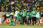 Baroka team celebrating their win during the Telkom Knockout Final match between Baroka FC and Orlando Pirates at Nelson Mandela Bay Stadium on December 08, 2018 in Port Elizabeth, South Africa. 