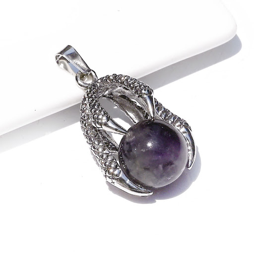 Title 14, Natural Crystal Agate Dragon Claw Alloy Pendant...