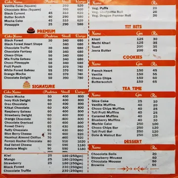 Ninety Degrees The Cake Studio menu 