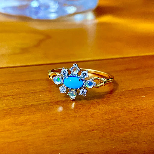 Title 7, Rhombus Turquoise Natural Opal Ring 925 Silver....