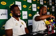 Springboks captain Siya Kolisi and and assistant coach Mzwandile Stick during press conference at Southern Sun Waterfront.