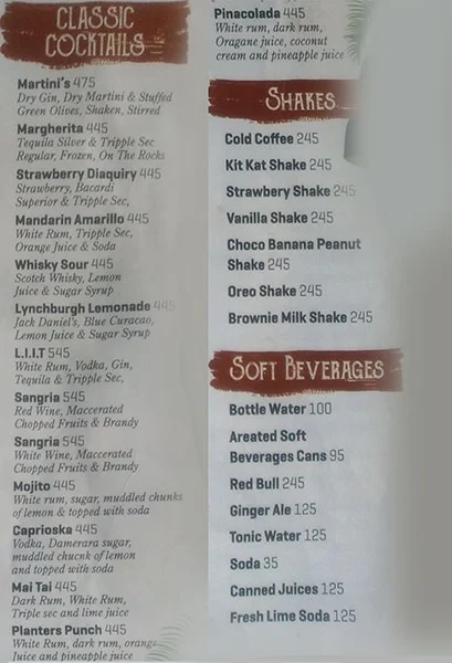 MICHIGAN TAPS menu 