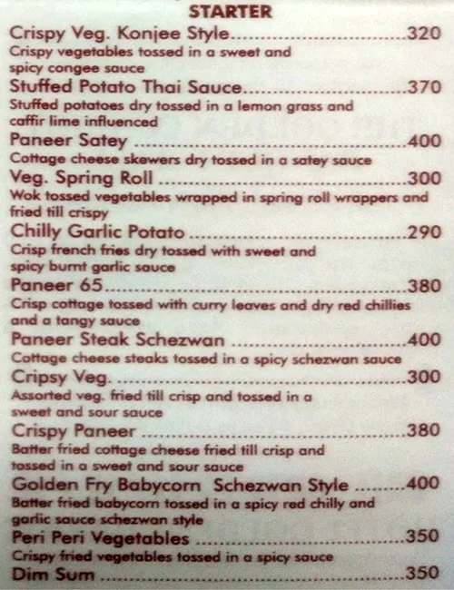 Hotel Golden Chariot menu 