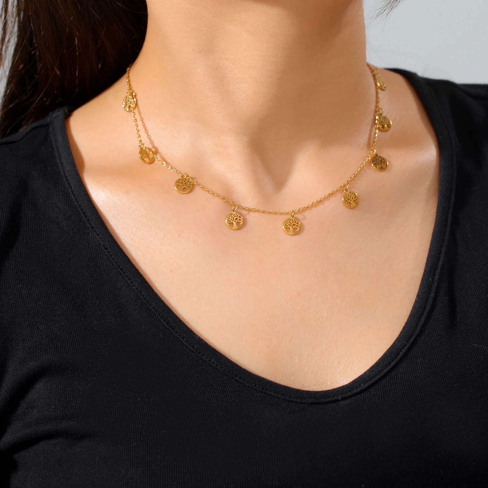 Title 4, Collier en acier inoxydable simple, motif arbre...