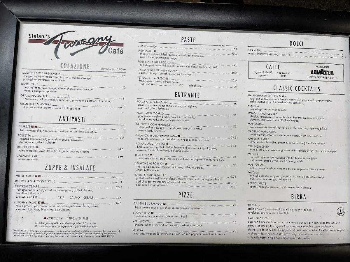 Menu (as of April 2023)