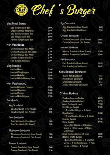 Chef's Sandwich menu 