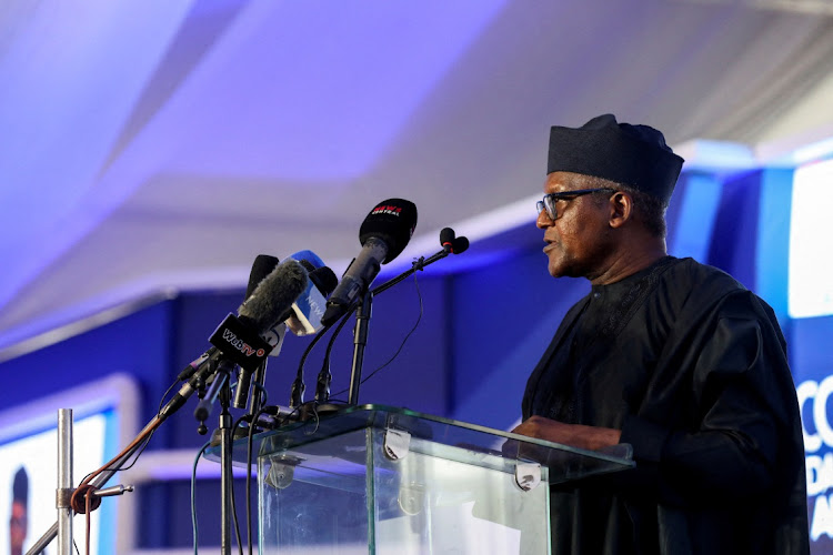 Aliko Dangote, founder and CEO of the Dangote Group, speaks during the commissioning of Dangote Petroleum refinery in Ibeju-Lekki, Lagos, Nigeria, May 22 2023. Picture: TEMILADE ADELAJA/REUTERS