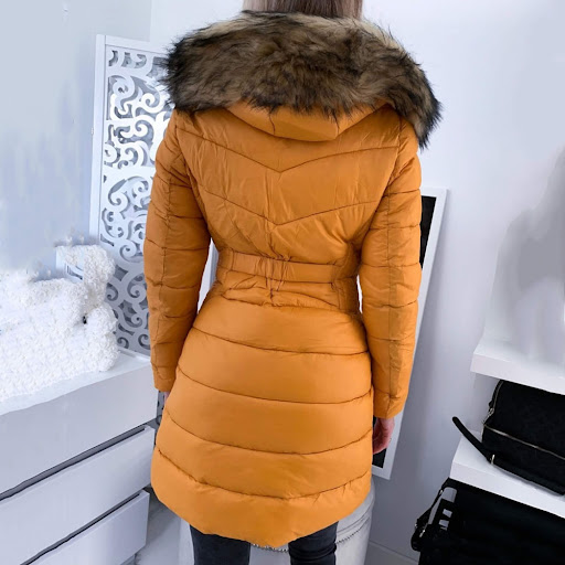 Title 3, Long Cotton Jacket With Yellow Fur Collar and H...